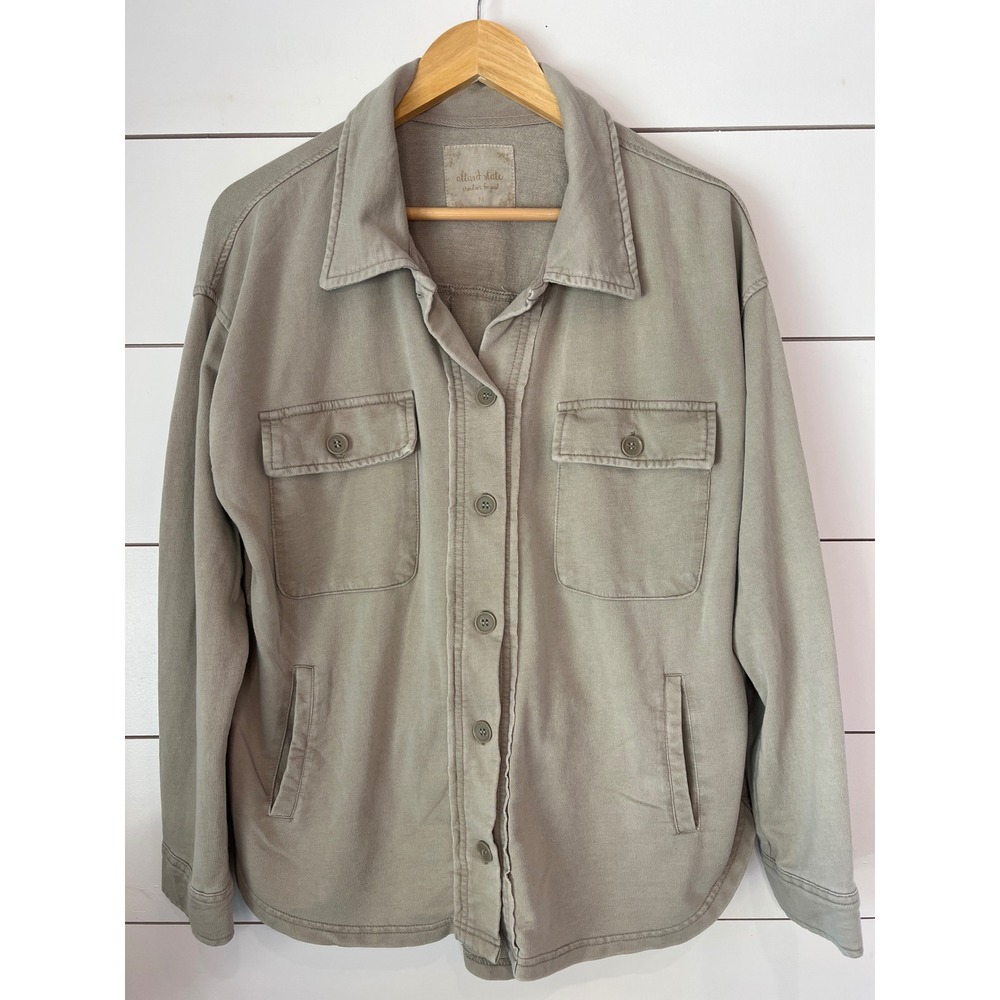 Altar'd State Grey Green French Terry Utility Button Down Shirt Jacket Medium